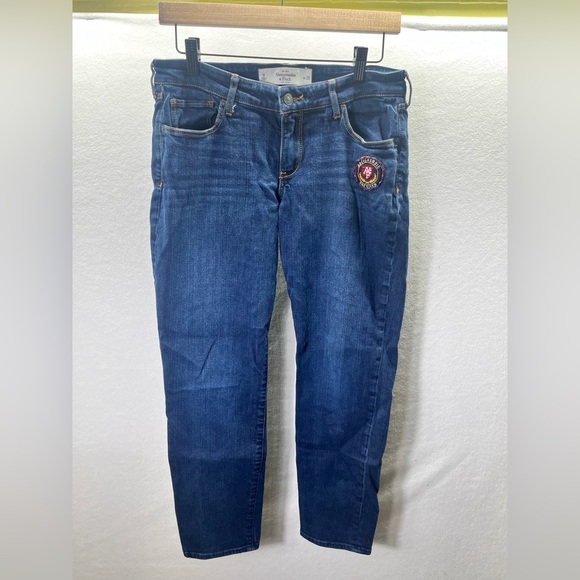 Abercrombie & Fitch Straight Leg Jeans Womens 8/29 Patch Stretch Denim Blue 1911 - Picture 1 of 10